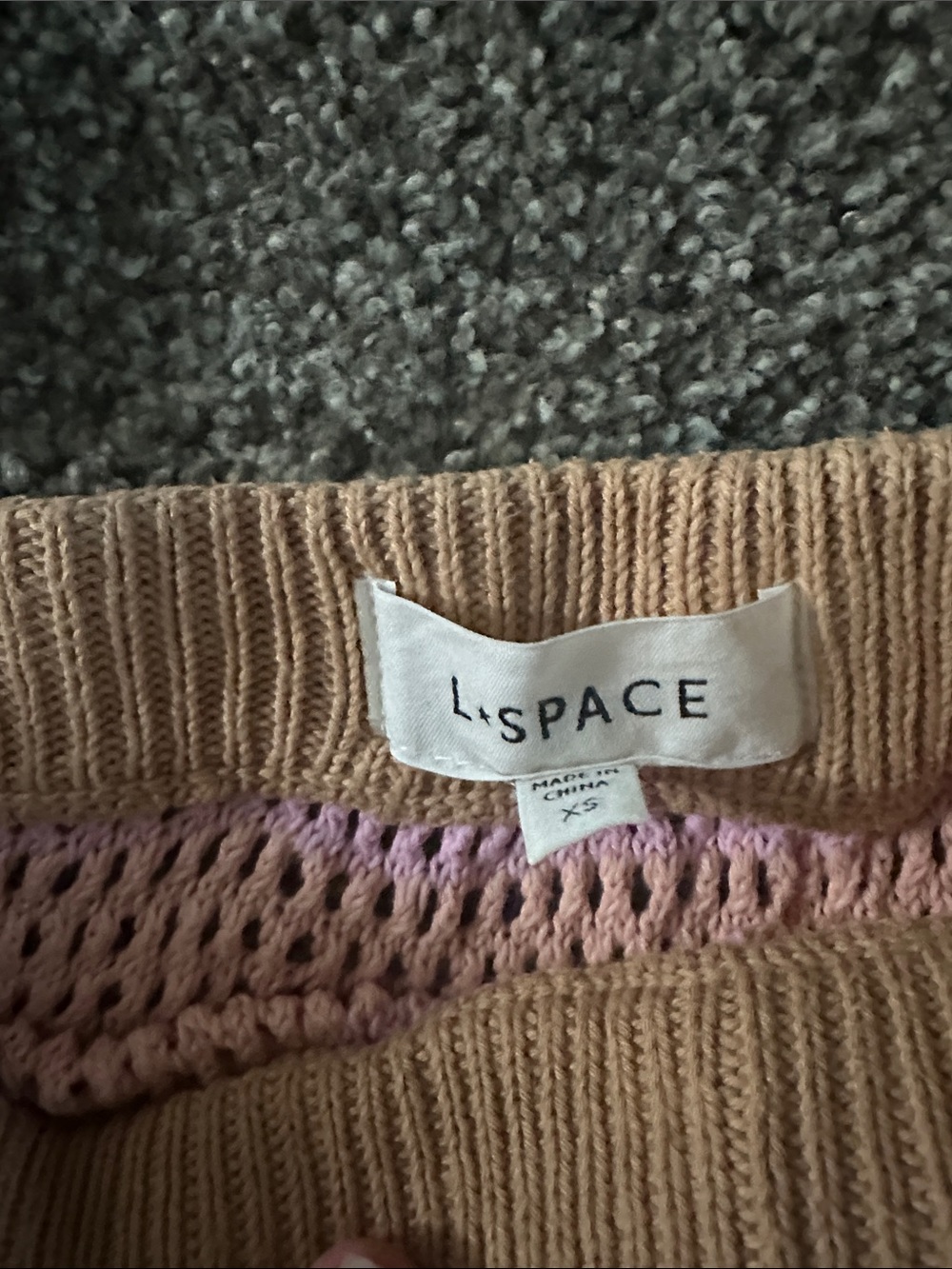 l*space Tan Crochet Button-Down Top & Skirt Set with Pastel Stripes - Picture 2 of 3